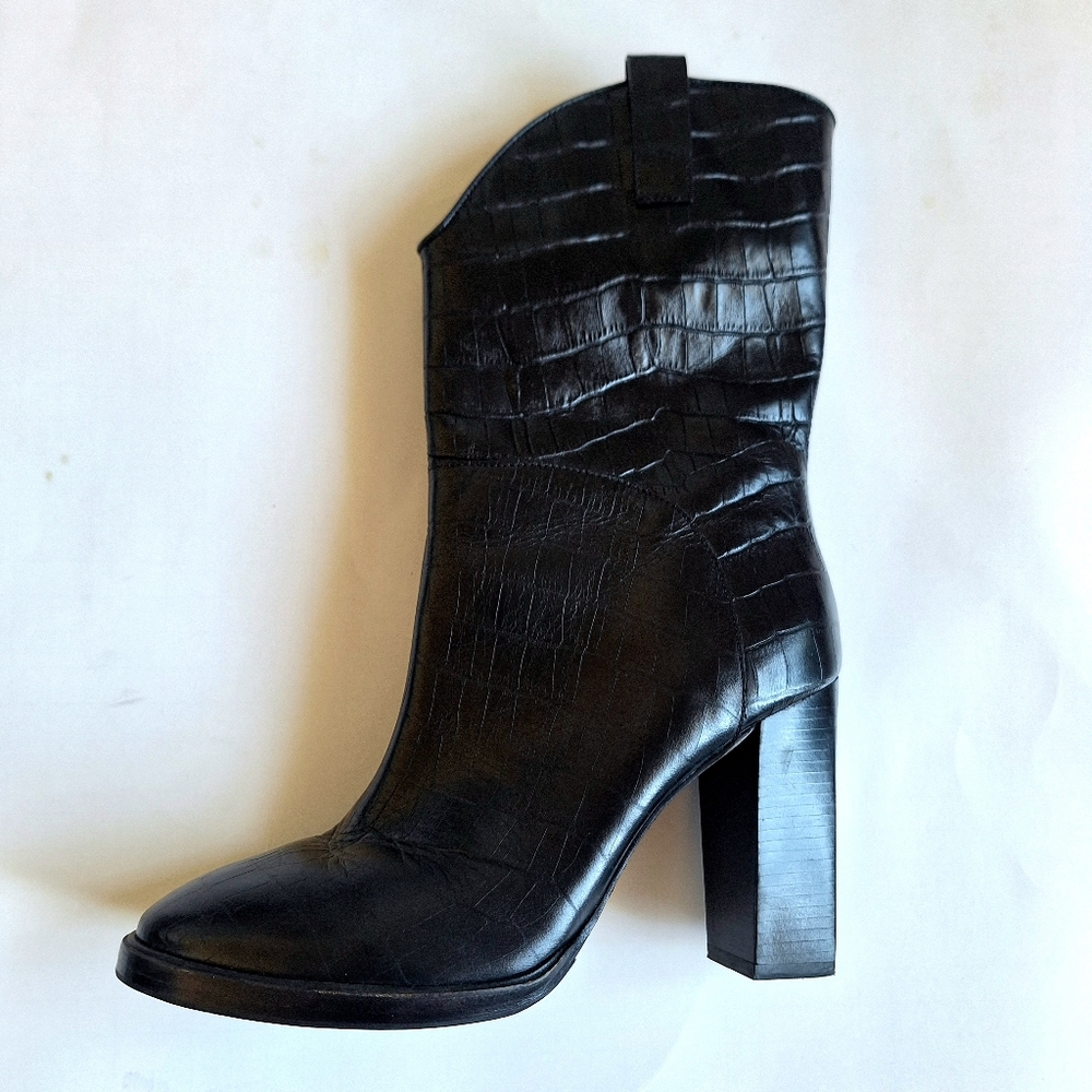 SIGERS0N MORRISON Croc Embossed Black Leather High Heel Boot Size 8.5
